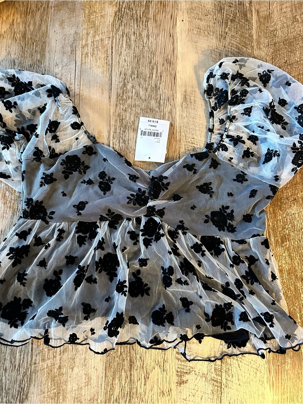 Sheer Black Floral Ruffle Peplum Top